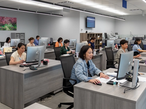 Employees at Way Fong working on computers